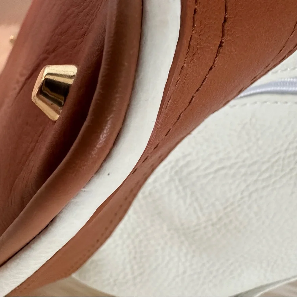 NWOT Italian White Brown Embosed Leather Convertible Backpack / Handbag w/Zipper